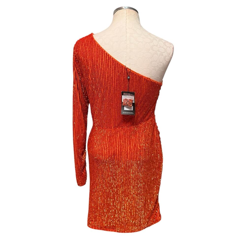 Peace + Love NWT Sequins Embellished Cut Out Draped Mini Dress in Orange Size 8 - Picture 7 of 11